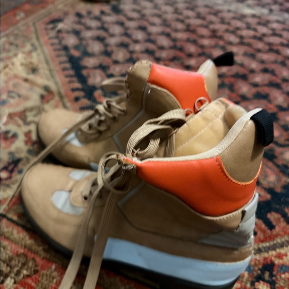 Tan and Orange Lace-Up Platform Boots